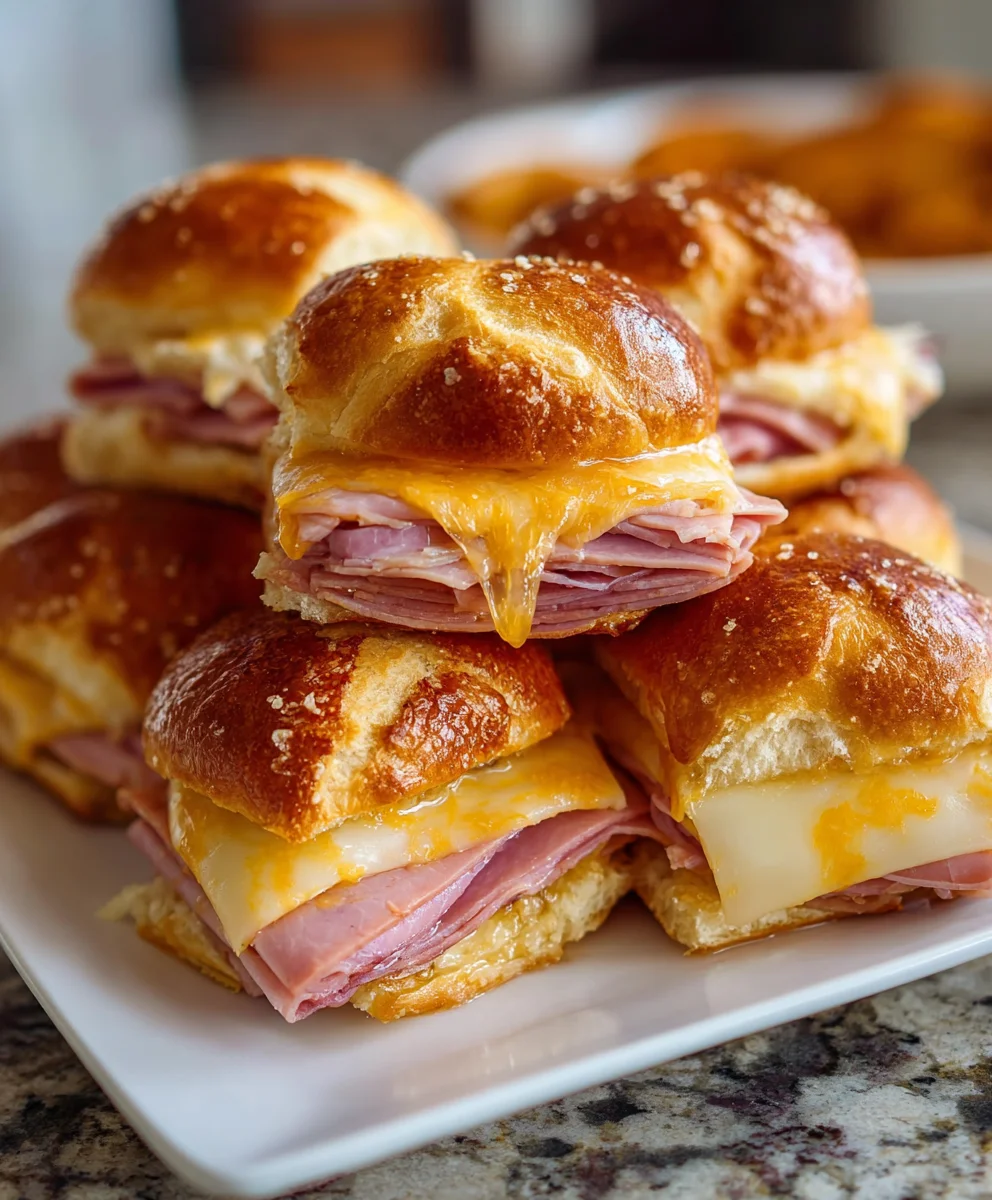 Honey Mustard Ham & Cheese Pretzel Sliders – Warm, Cheesy & Packed with Sweet Savory Flavor!