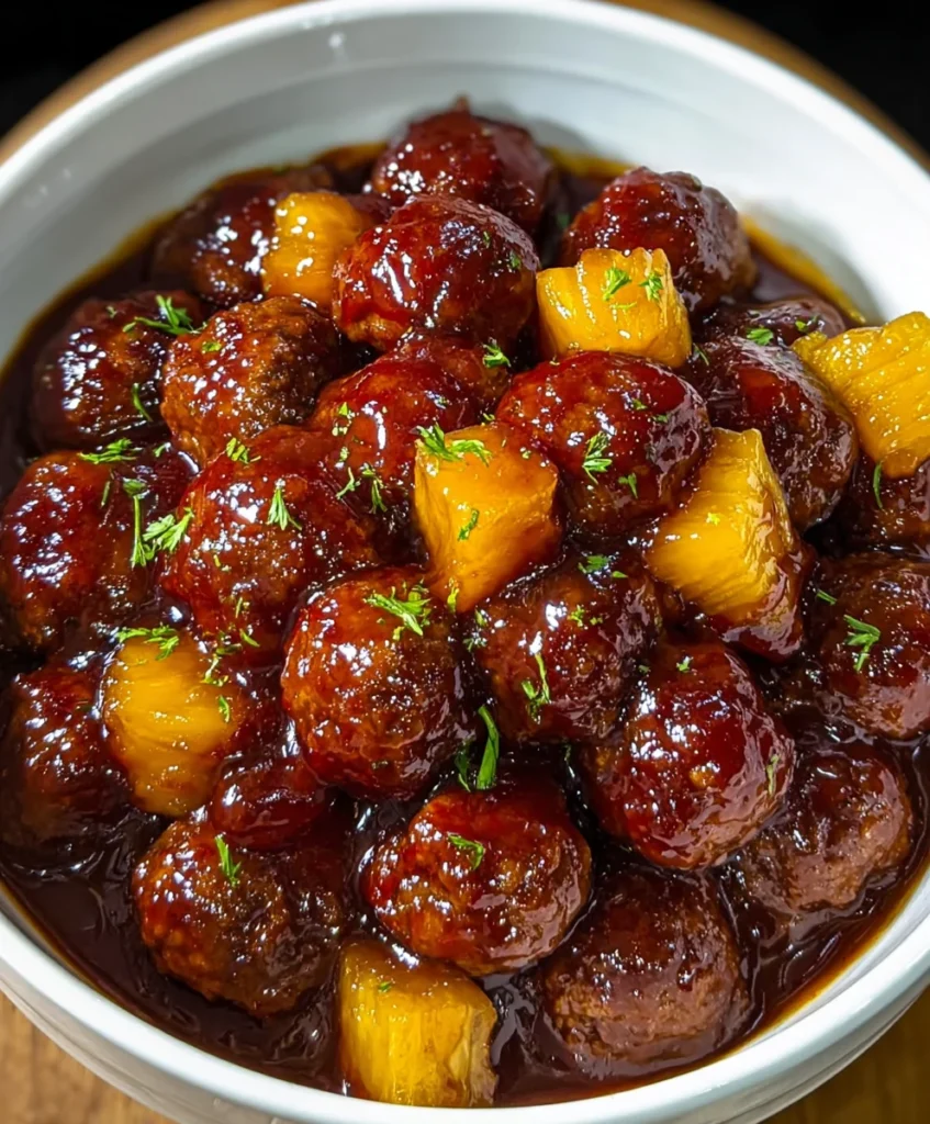 Slow Cooker Meatball Pineapple Smokies – Sweet, Savory & Perfect for Party Snacking!