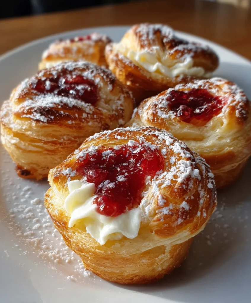 Creamy Cheese Cruffins with Raspberry Jam – Flaky, Creamy & Bursting with Sweet Berry Flavor!