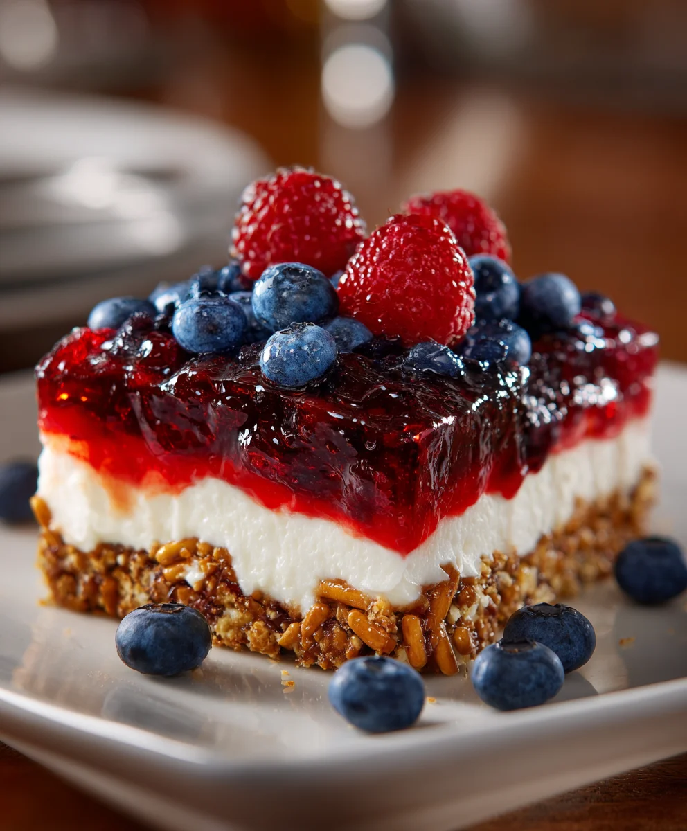 Red White and Blue Pretzel Salad – Sweet, Salty & Perfectly Festive!