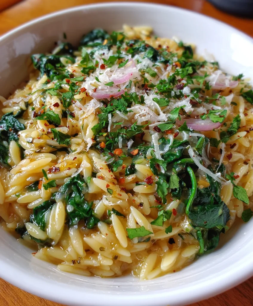 One-Pot Spinach Orzo with Parmesan – Creamy, Cheesy & Packed with Fresh Flavor!