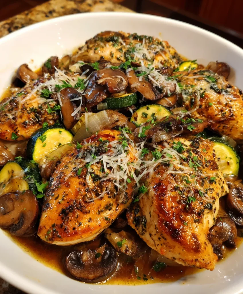 Italian Chicken, Mushrooms and Zucchini Skillet – Savory, Fresh & Packed with Rustic Italian Flavor!