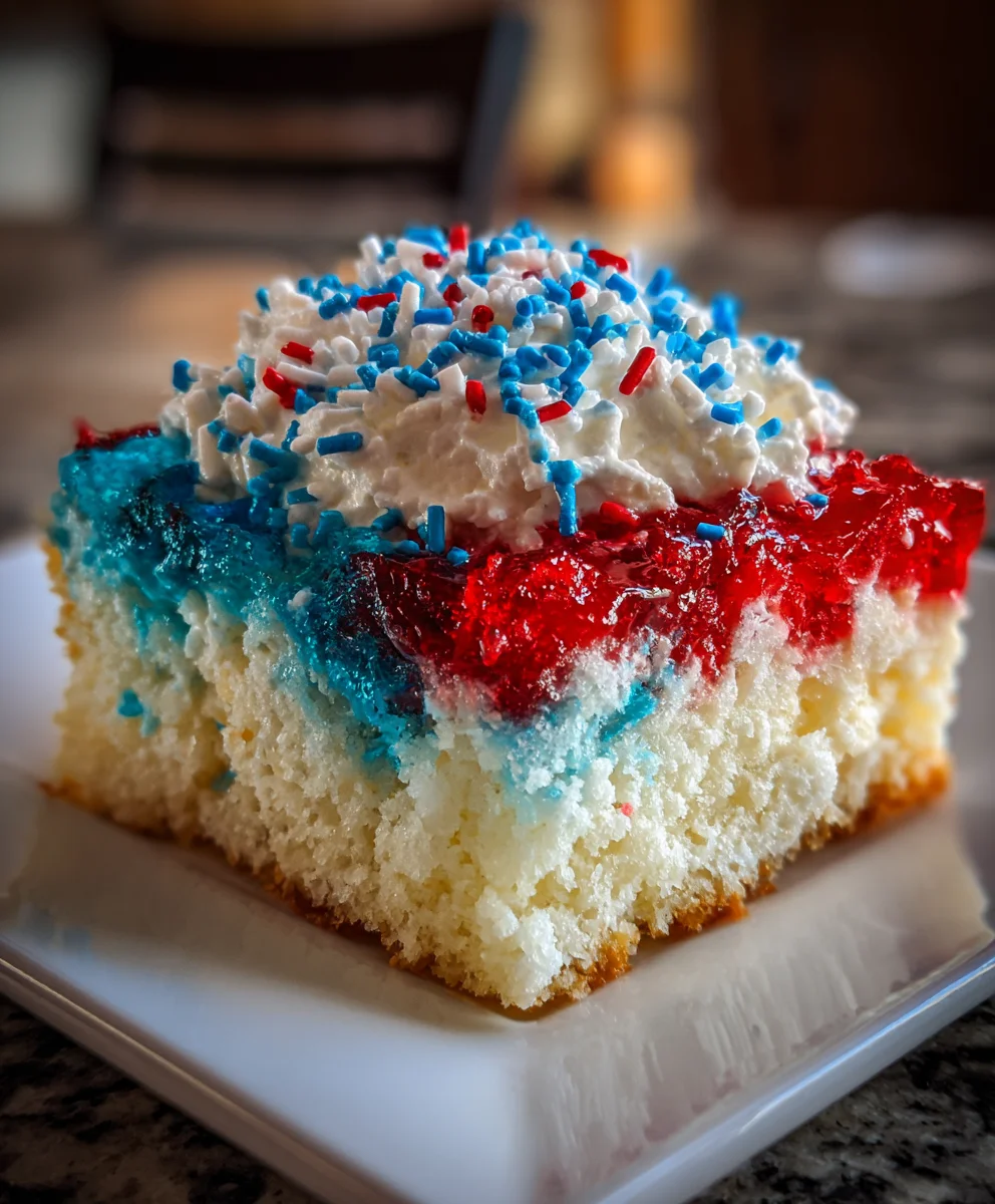 Red, White, & Blue Poke Cake – Festive, Moist & Bursting with Sweet Patriotic Flavor!