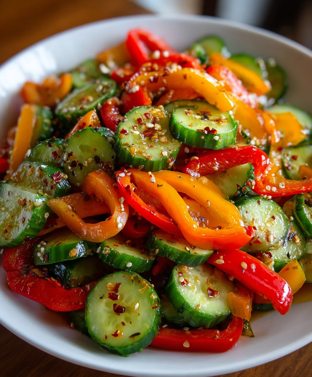 Viral TikTok Cucumber & Bell Pepper Salad – Crunchy, Fresh & Packed with Bold Flavor!