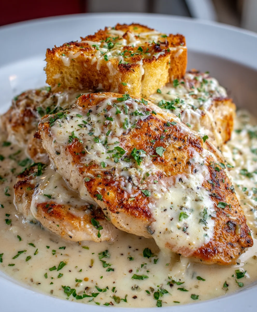 Chicken Alfredo Garlic Toast – Creamy, Cheesy & Loaded with Garlic Butter Flavor!
