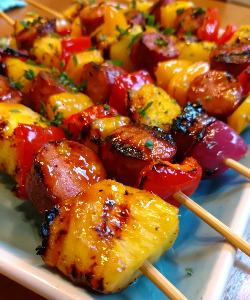 Grilled Pineapple Kielbasa Skewers – Sweet, Smoky & Perfectly Caramelized!