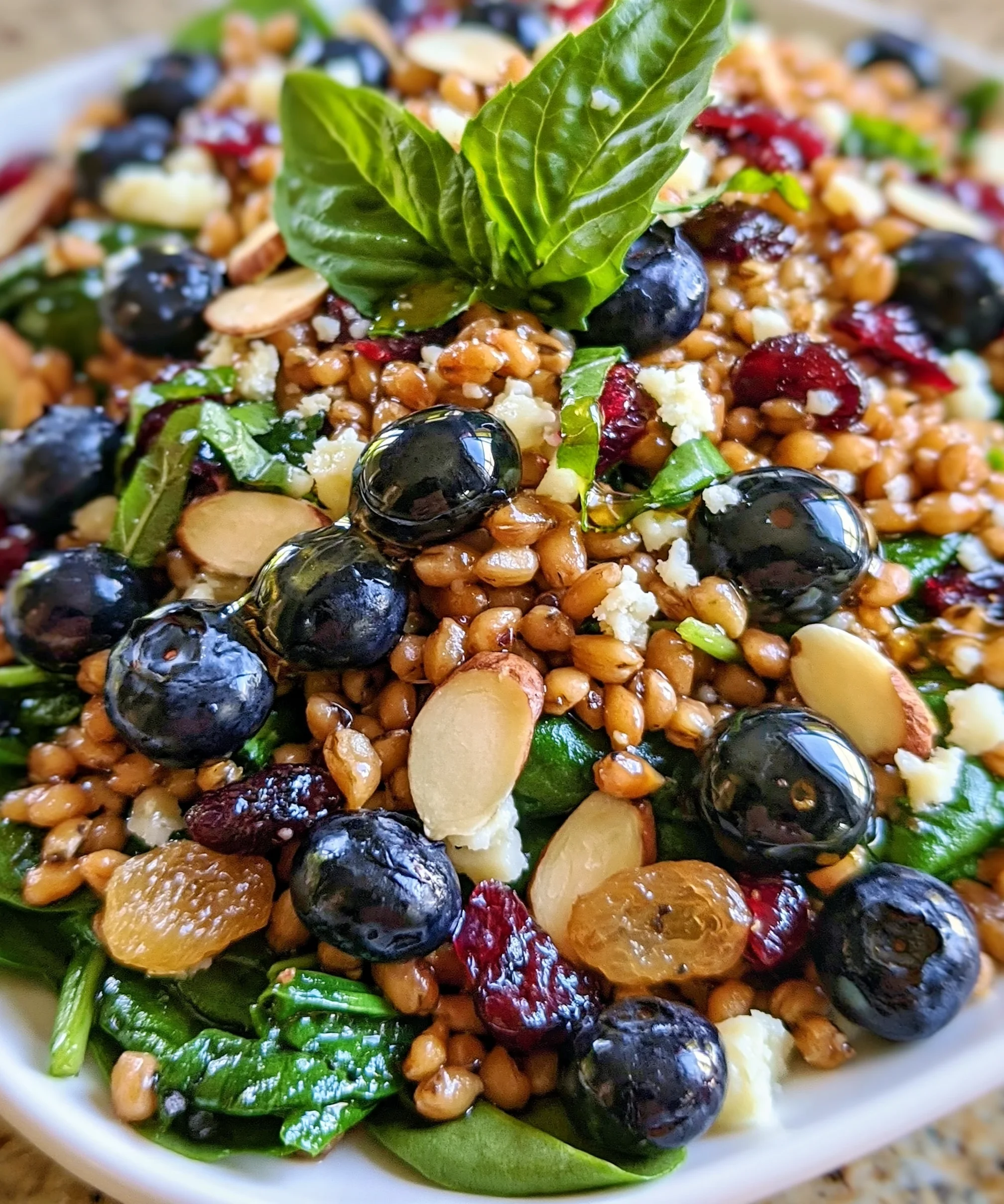 Wheat Berry Spinach Blueberry Salad – Fresh, Nutty & Bursting with Summer Flavor!