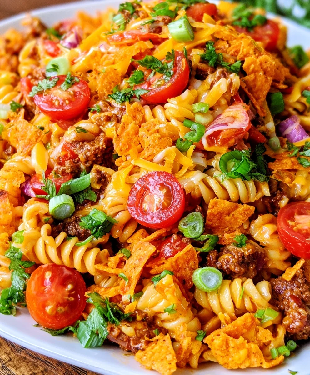 Dorito Taco Pasta Salad – Crunchy, Cheesy & Packed with Bold Taco Flavor!