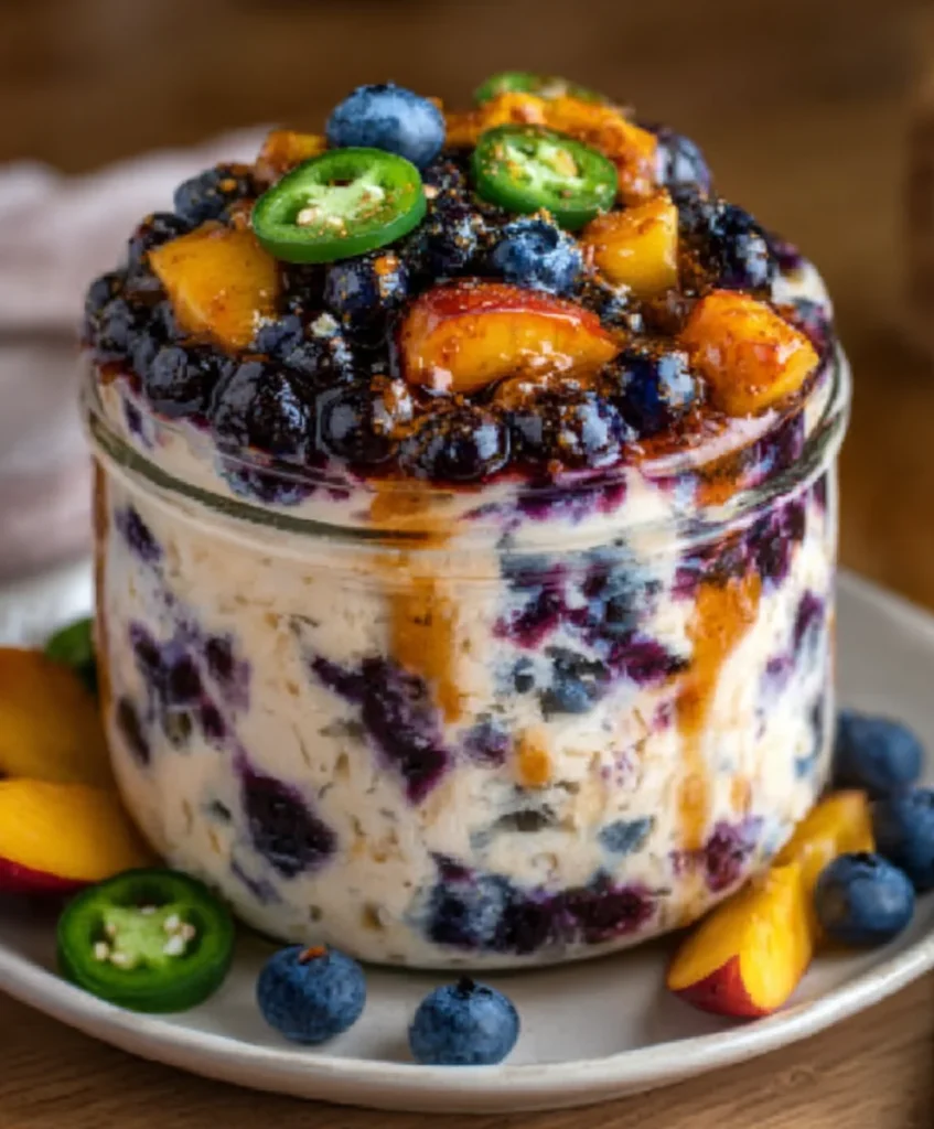 Blueberry Peach Jalapeño Cream Cheese Pour-Over – Sweet, Creamy & Packed with Bold Flavor!
