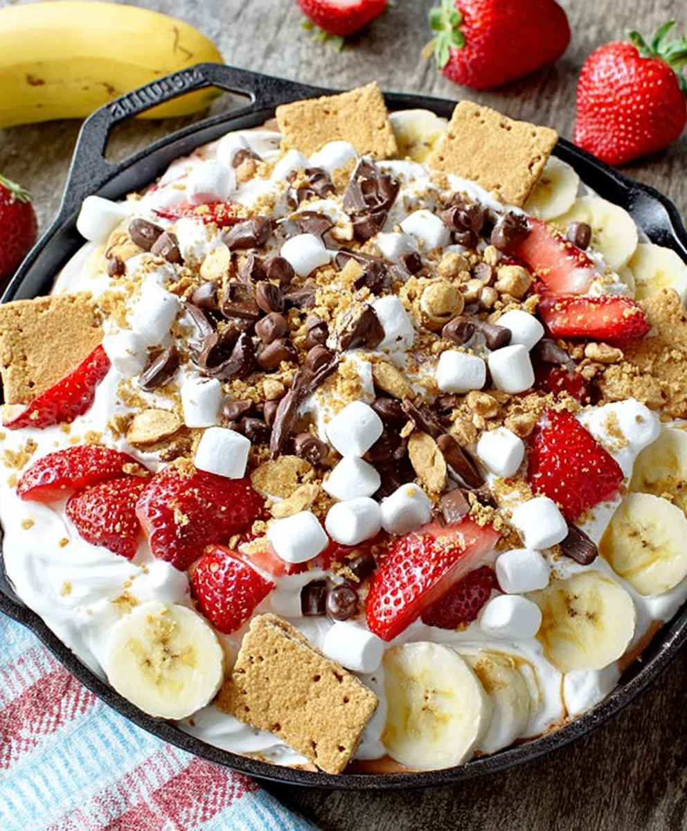 Banana Split S’mores Dip – Gooey, Chocolatey & Loaded with Ice Cream Parlor Flavor!