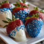Red, White & Blue Chocolate Covered Strawberries – Festive, Juicy & Perfect for Summer Celebrations!