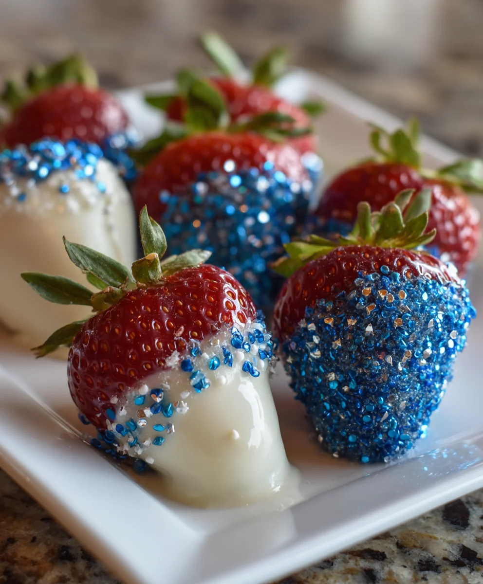 Red, White & Blue Chocolate Covered Strawberries – Festive, Juicy & Perfect for Summer Celebrations!