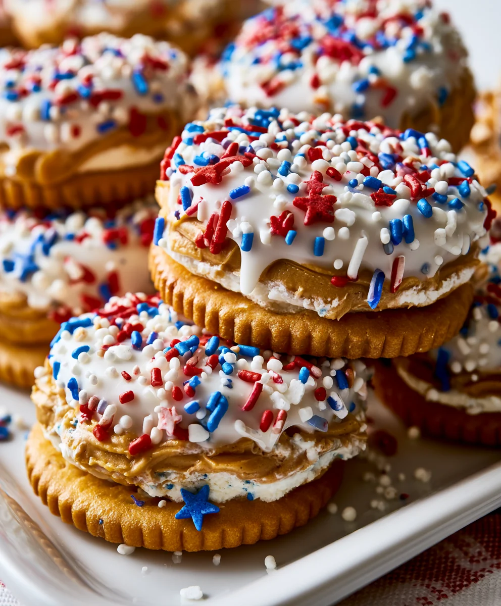 No-Bake 4th of July Ritz Cracker Peanut Butter Sandwiches – Sweet, Salty & Festively Fun!