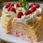 Mille Crepe Cake with Raspberry Cream Filling – Elegant, Delicate & Bursting with Berry Bliss!