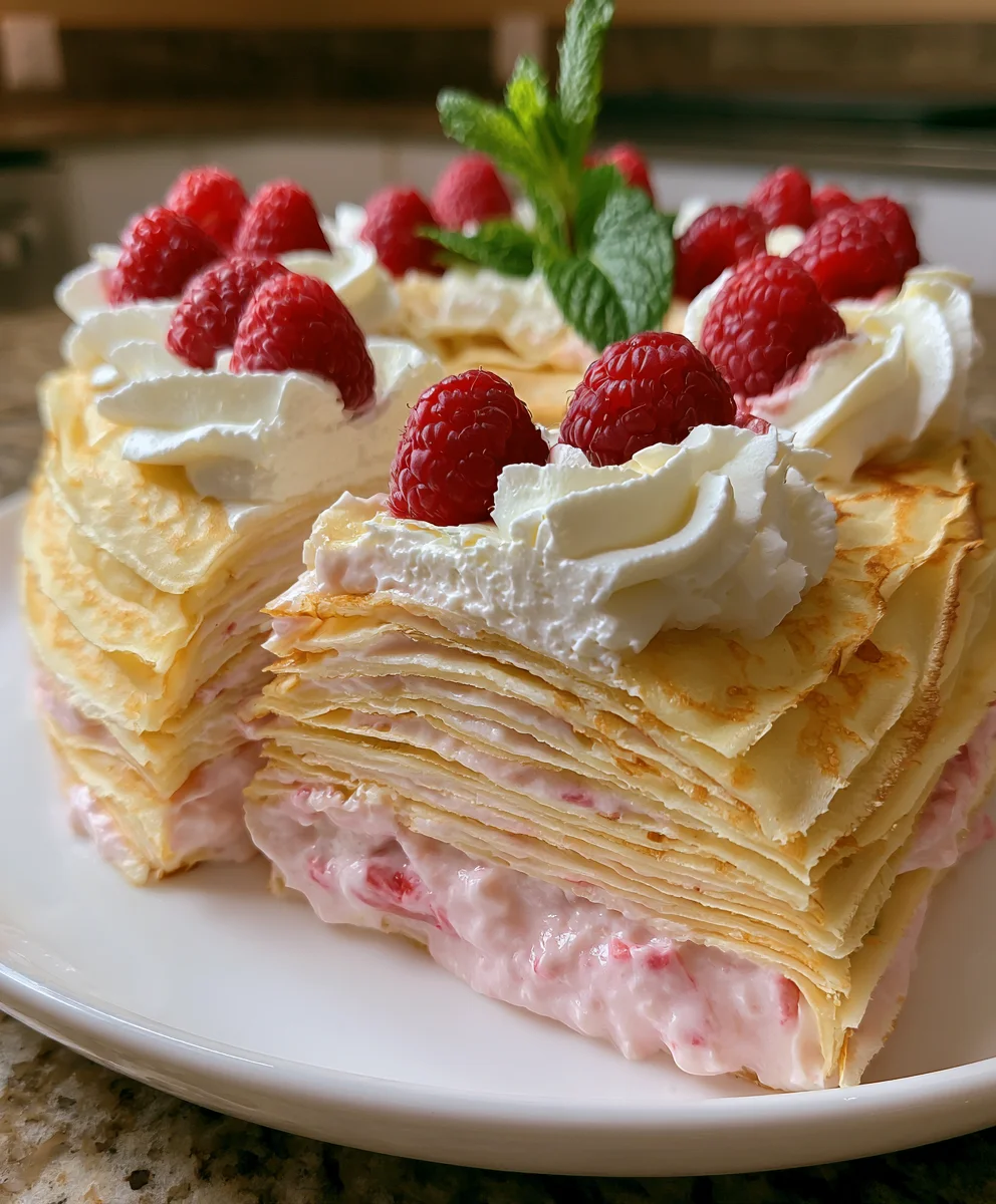 Mille Crepe Cake with Raspberry Cream Filling – Elegant, Delicate & Bursting with Berry Bliss!