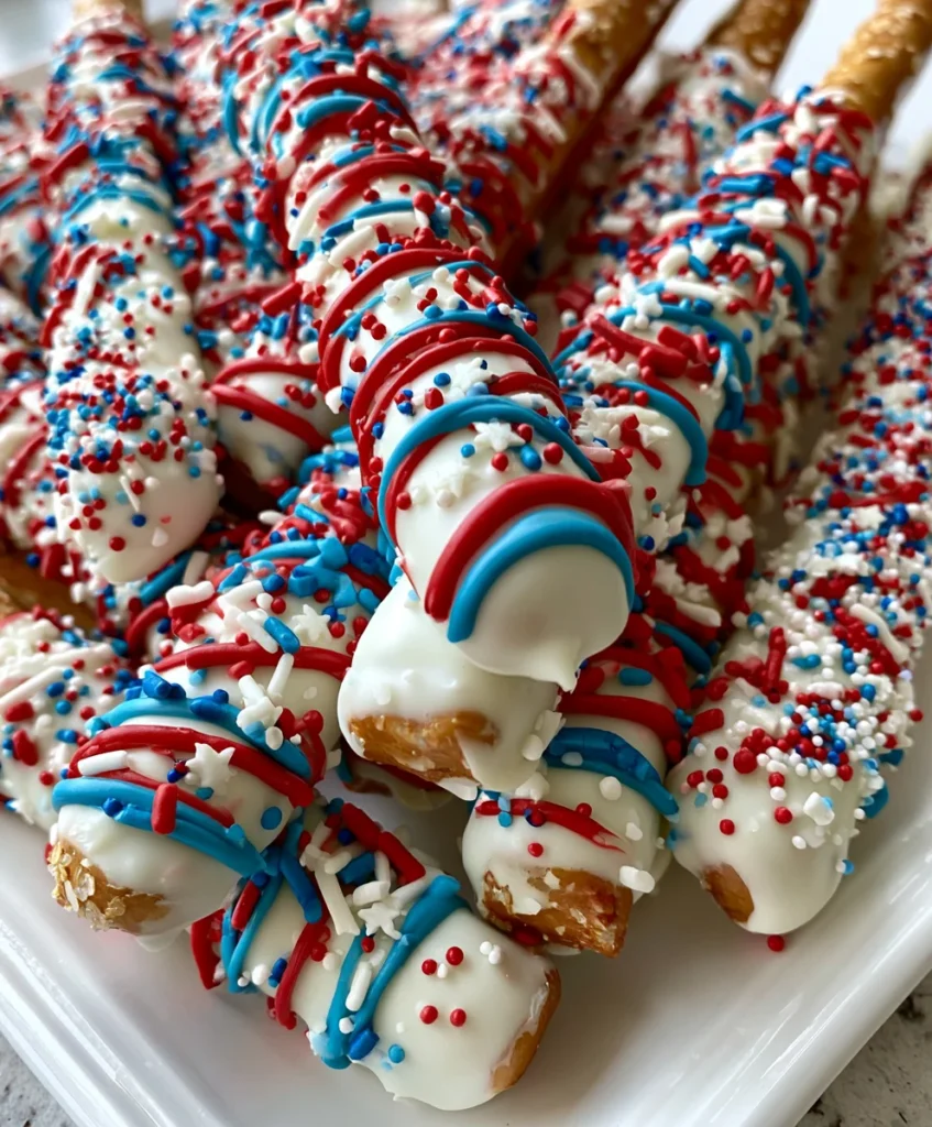 No-Bake Pretzel Rods for a Festive 4th of July – Sweet, Crunchy & Perfectly Patriotic!