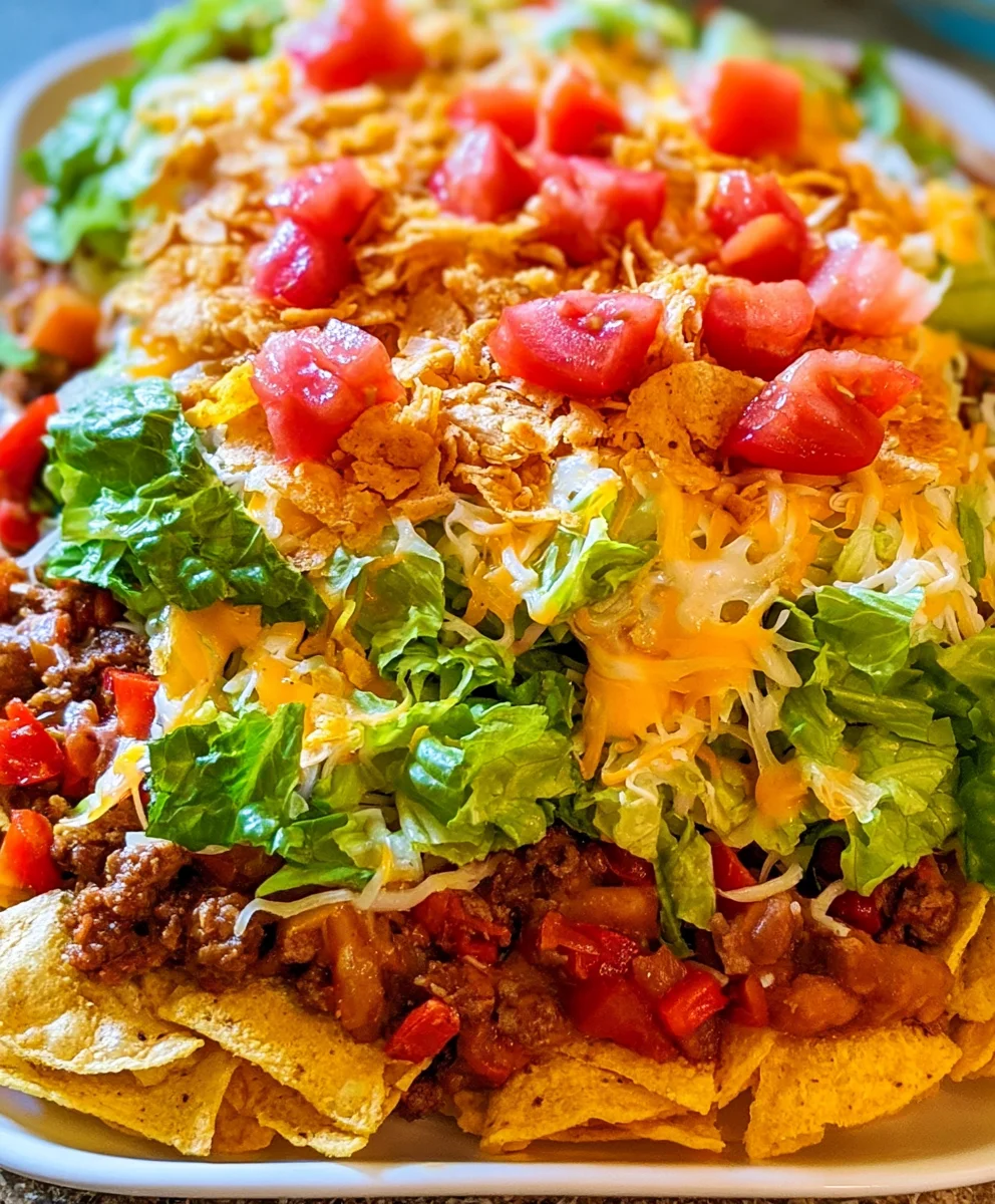 Layered Beef Taco Salad Recipe – Fresh, Hearty & Perfect for Feeding a Crowd!