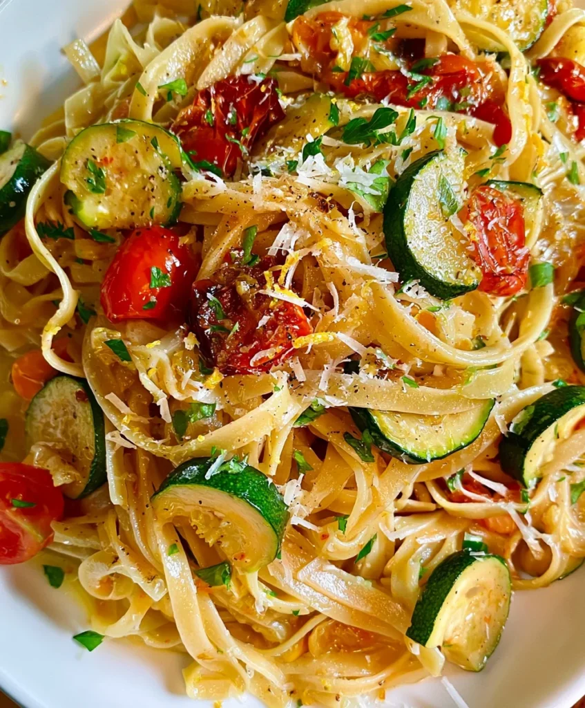 Summer Lemon Zucchini & Blistered Tomato Fettuccine – Fresh, Bright & Bursting with Garden Flavor!