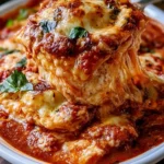 Delicious Crockpot Ravioli Lasagna served in a bowl with cheese and herbs