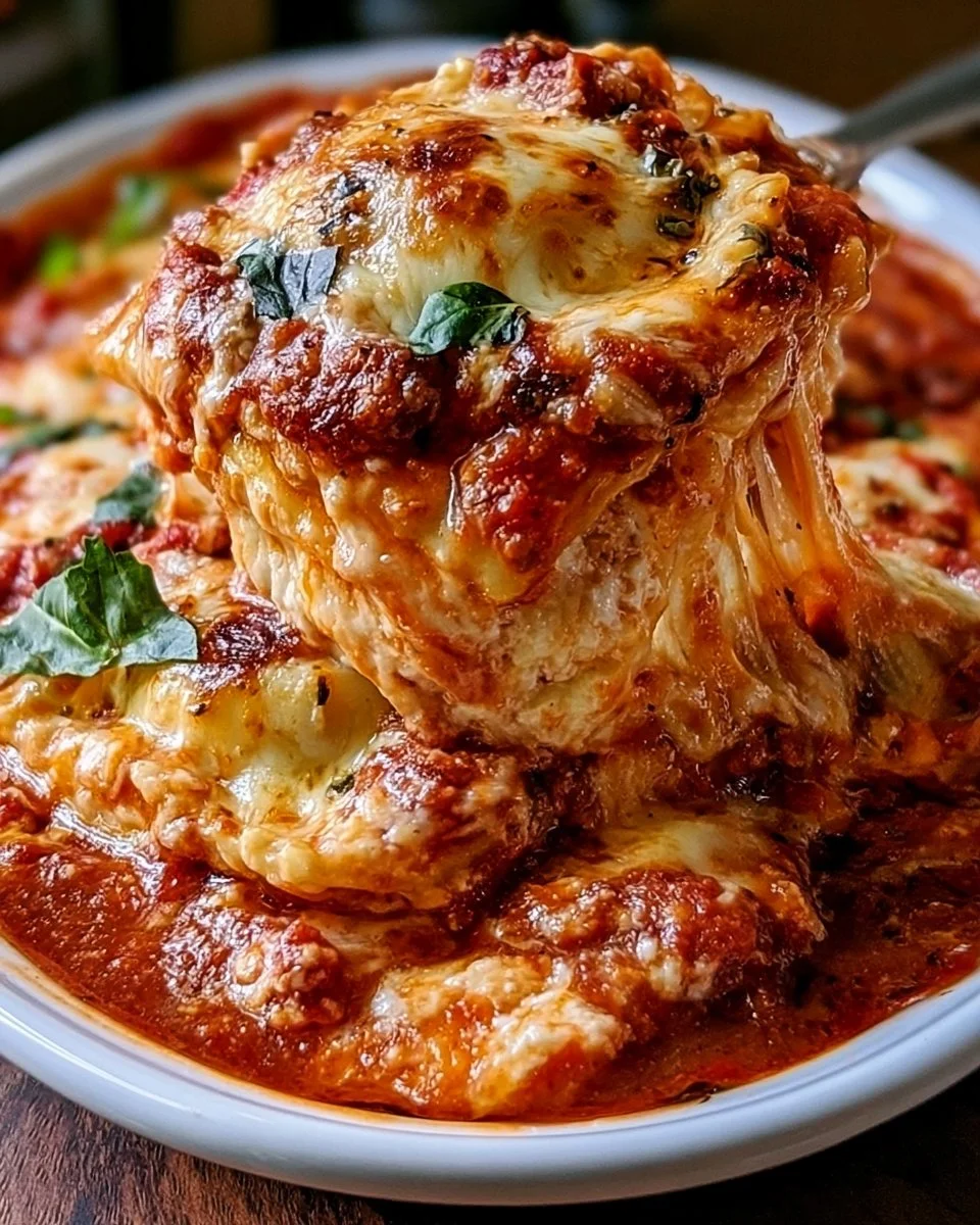 Delicious Crockpot Ravioli Lasagna served in a bowl with cheese and herbs