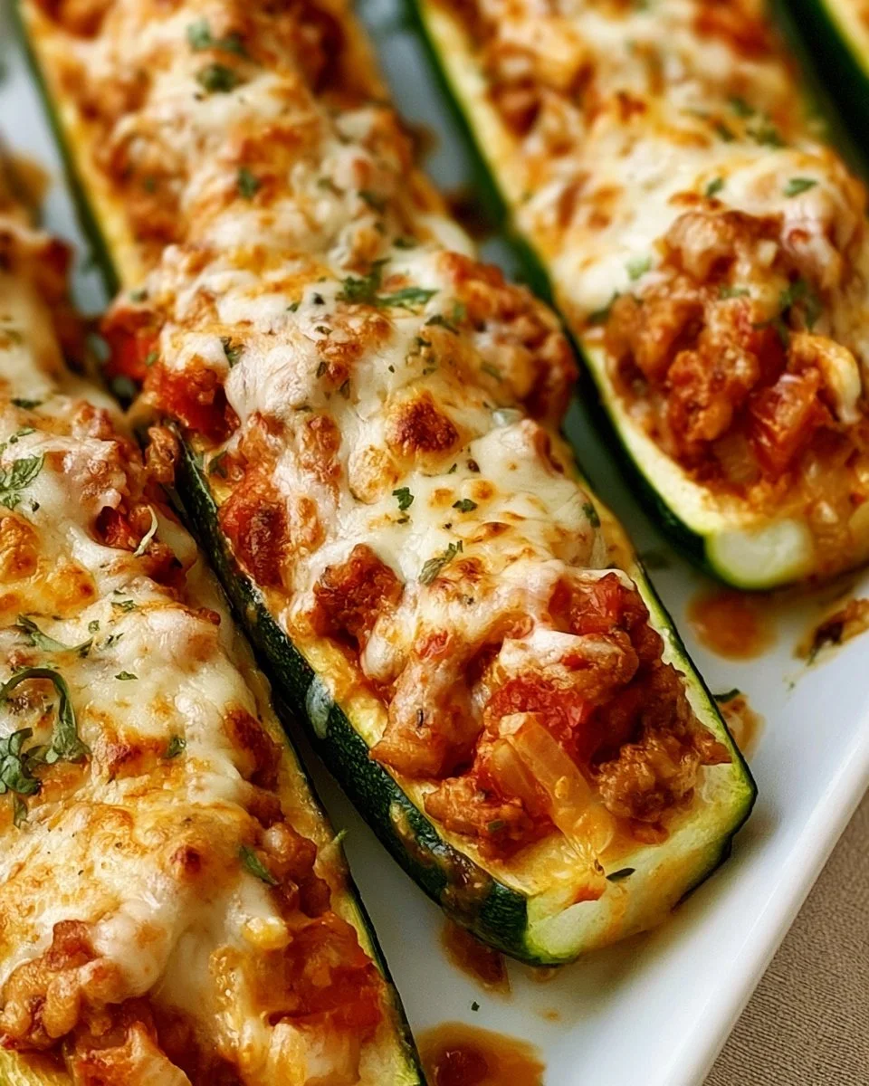 Delicious easy cheesy stuffed zucchini boats ready to serve