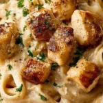 Delicious cowboy butter chicken linguine served in a bowl