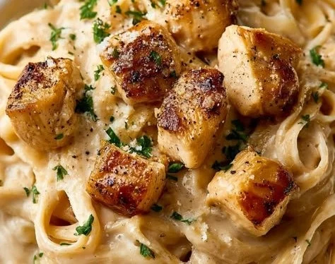 Delicious cowboy butter chicken linguine served in a bowl