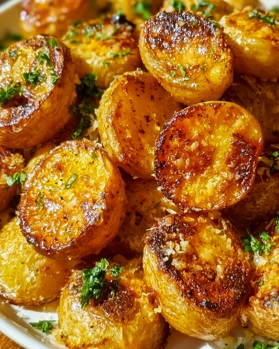 Parmesan crusted roasted potatoes with a crispy golden topping