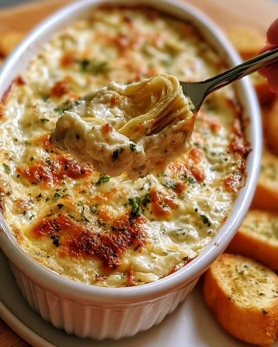Paula Deen's creamy artichoke dip served in a bowl