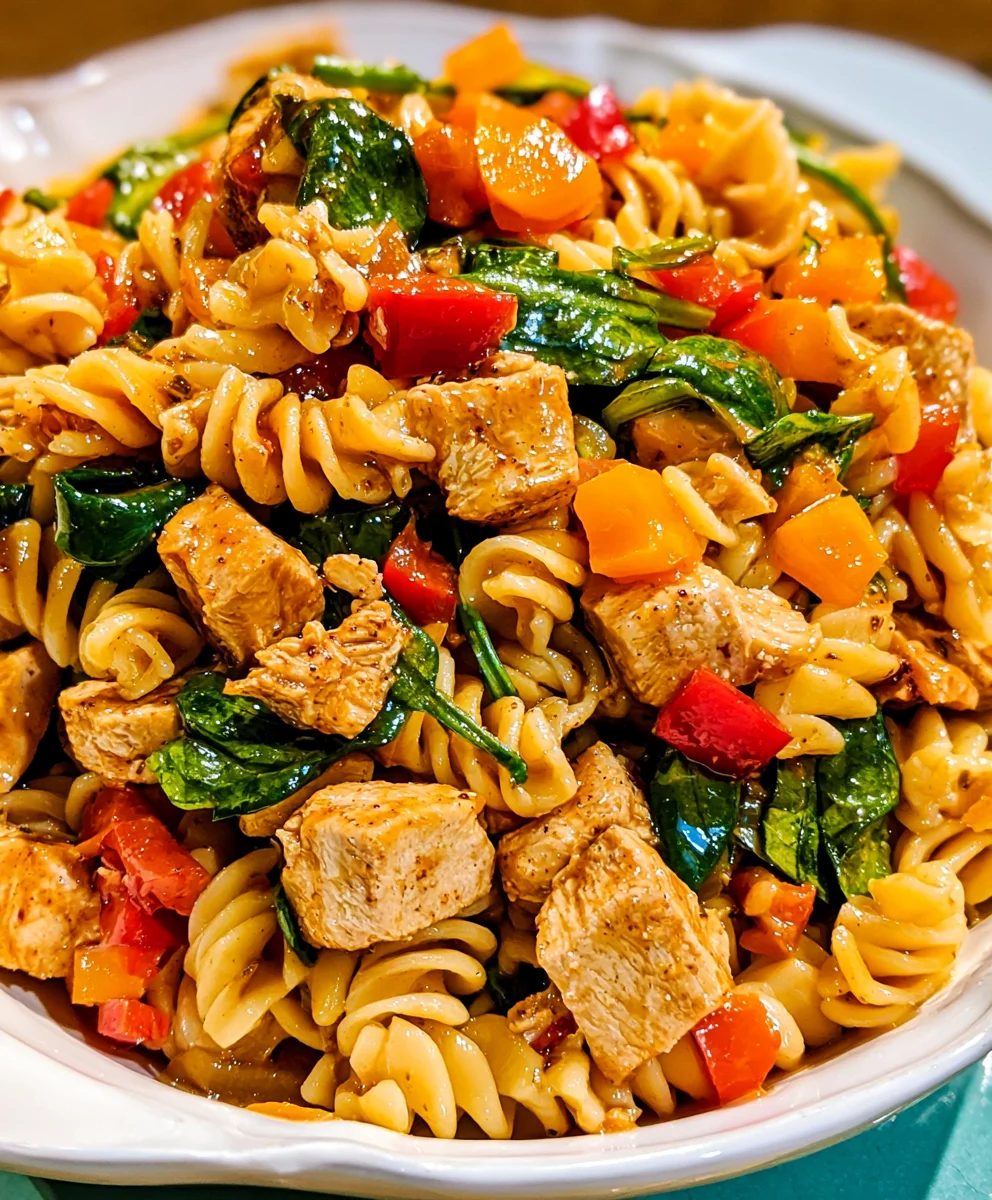 Smoky Chicken, Peppers, and Spinach Pasta Salad – Fresh, Hearty & Bursting with Bold Flavor!