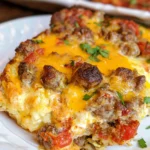 Rotel Sausage Cream Cheese Hash Brown Breakfast Casserole – Cheesy, Spicy & Loaded with Morning