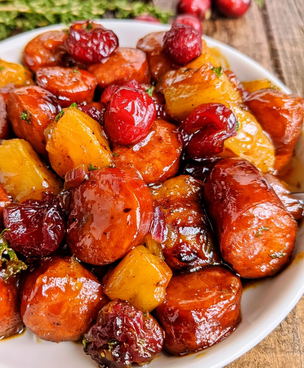 Slow Cooker Cranberry Pineapple Kielbasa Appetizer – Sweet, Savory & Perfect for Every Party!
