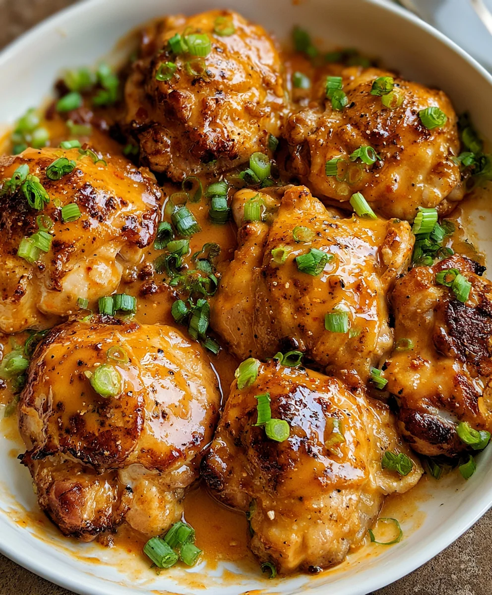 Skillet Bang Bang Chicken Thighs – Crispy, Juicy & Coated in Creamy Bang Bang Sauce!