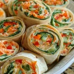 Vegetable Tortilla Roll Ups filled with colorful fresh vegetables