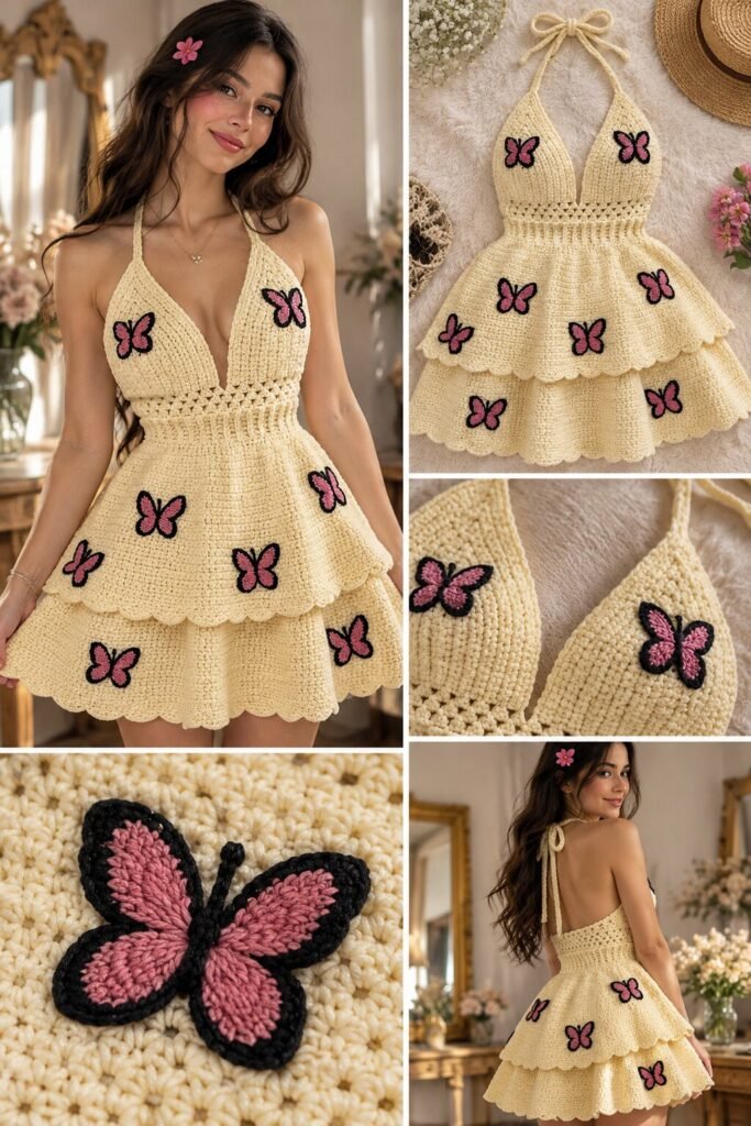 Crochet Gown Butter Yellow Halter Mini