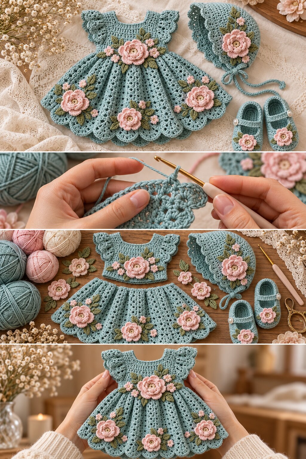 Elegant Peony Crochet Dresses for Baby Girls