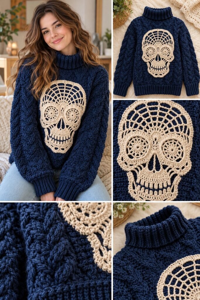 Crochet Skull Sweater Pattern Gothic Skull Pullover