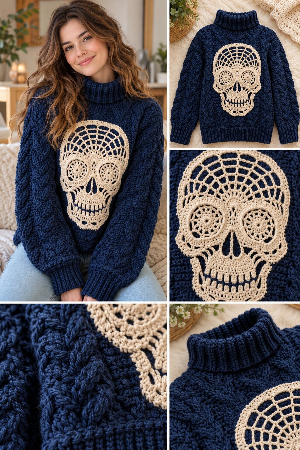Crochet Skull Sweater Pattern Gothic Skull Pullover