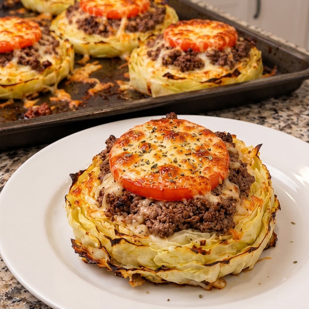 Cheesy Baked Cabbage and Beef Rounds