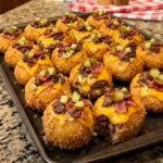 Crispy Loaded Garlic Parmesan Double Cheeseburger Dill Pickle Cheddar Potato Crunch Bites
