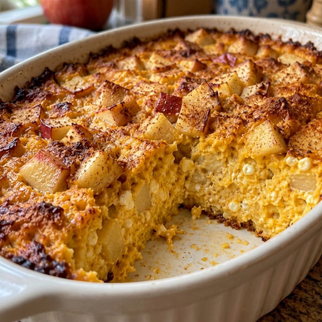 High Protein Pumpkin Apple Cottage Cheese Breakfast Bake
