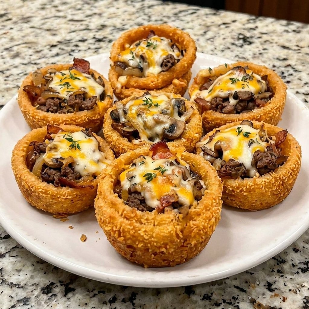 Mushroom Swiss Cheeseburger Crunch Cups