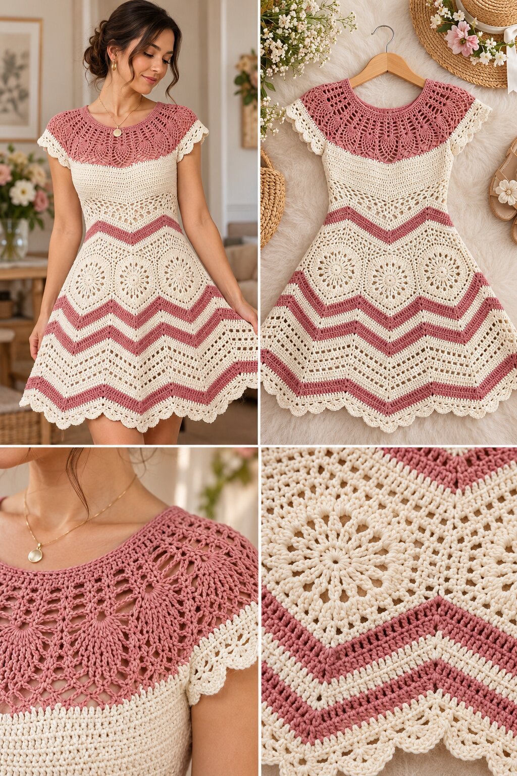 Dusty Rose Romantic Lace Dress Free Crochet Pattern