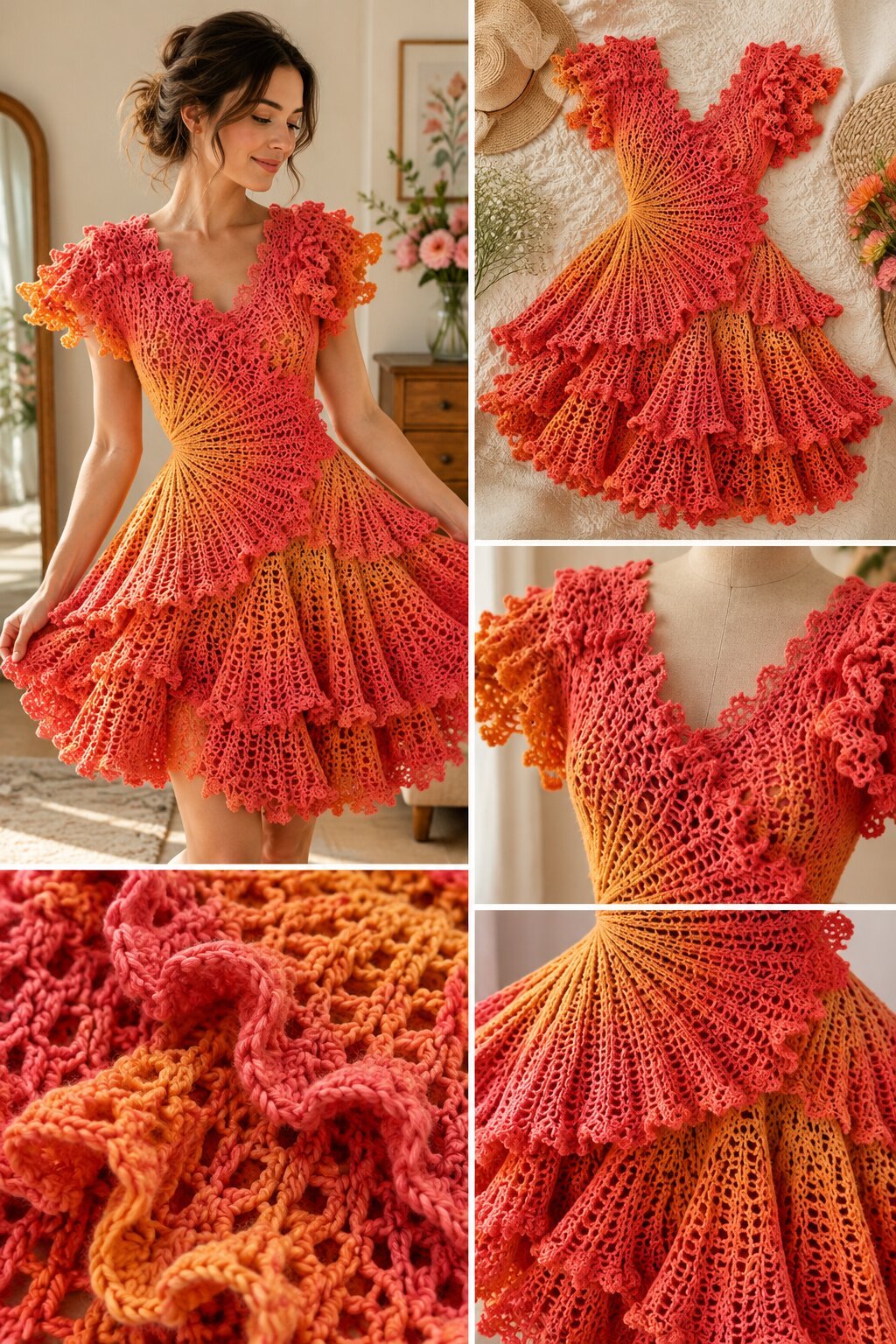 Crochet Mini Ruffle Dress