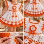 Crochet Baby Girl Dress Pattern | White & Orange Crochet