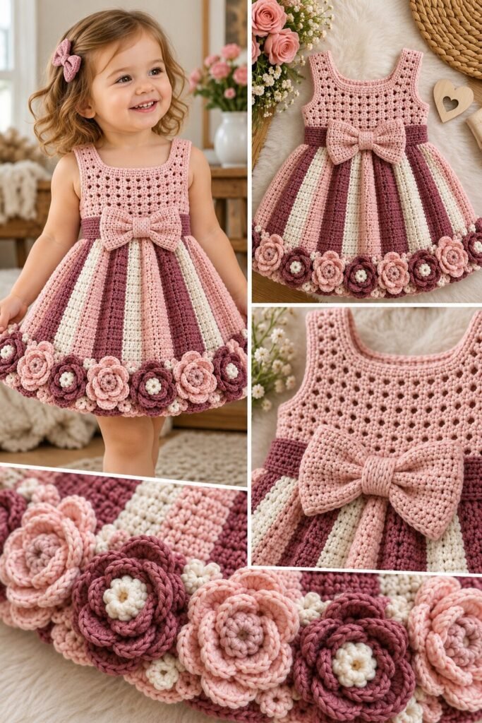 Rose Garden Flower Baby Dress Crochet Pattern